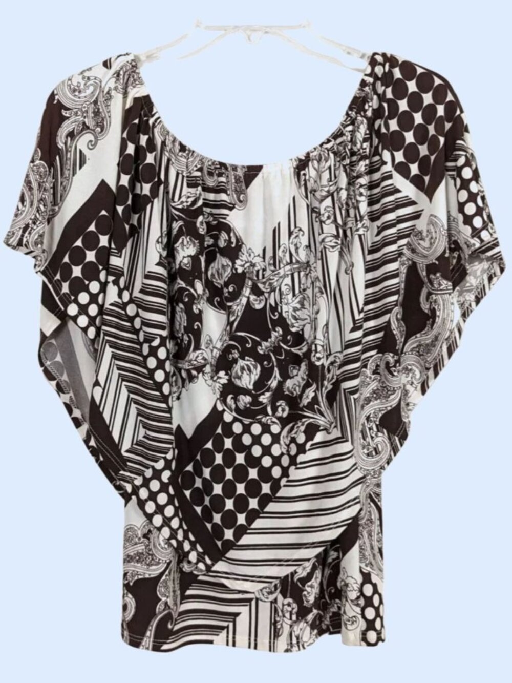 Chatoyant brown and white short sleeve drop neck top size S